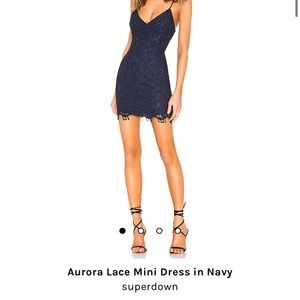 Revolve Superdown Aurora Lace Navy Mini Dress S